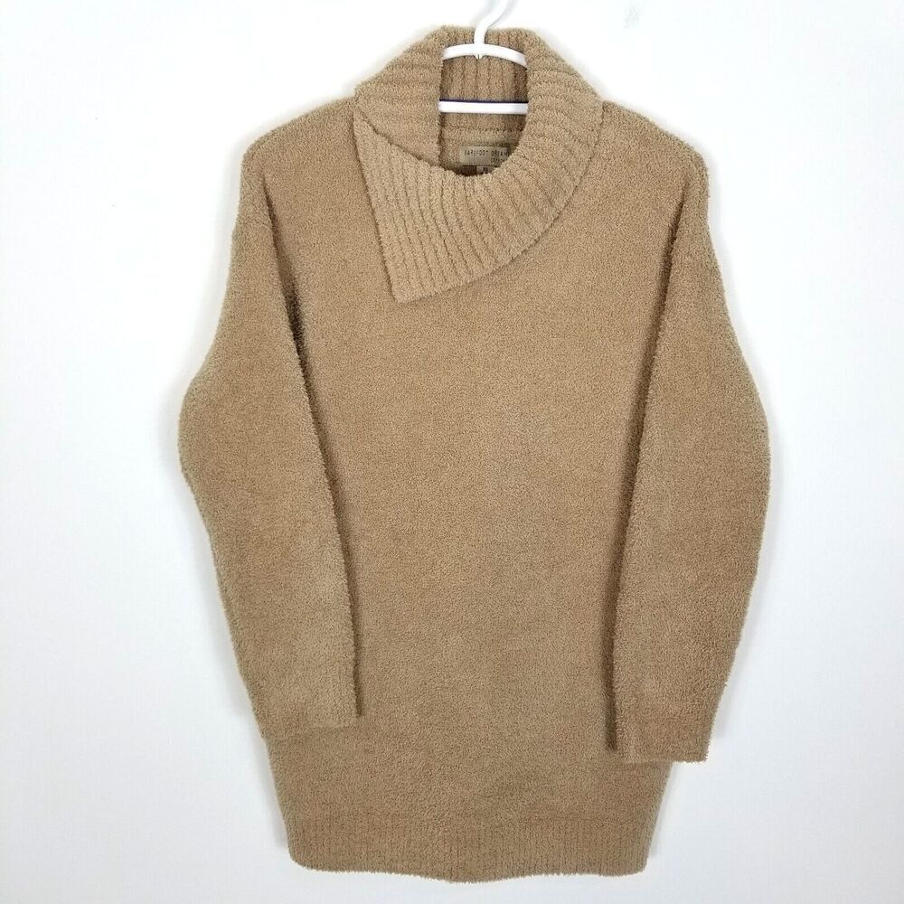 Barefoot Dreams Women Cowl Neck Tunic Sweater Size XS Beige Pullover Soft Cozy